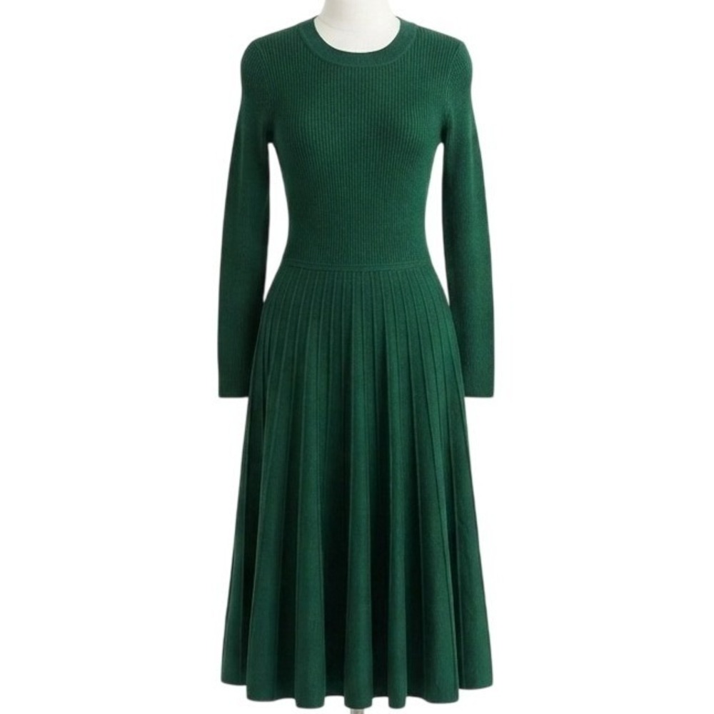 Draper James Sweater Dress Women M Green Metallic Pleated Holiday